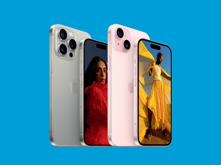 iphone 15 family image on a blue background